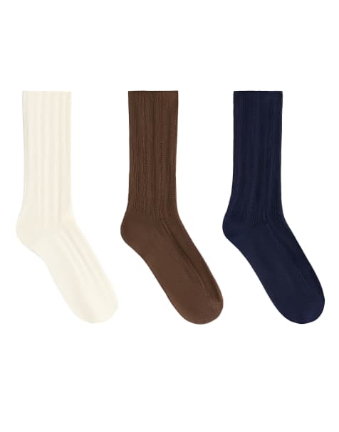 OYSHO – Mörkblå, ribbade, klassiska strumpor, 3-pack - view 1