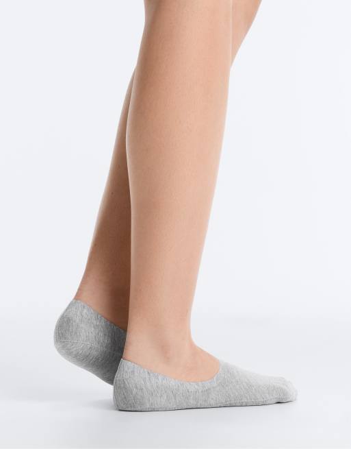 Oysho – Mörkgrå, melerade, osynliga strumpor i ribbad bomullsmix med hög skärning, 2-pack, 2 av 4