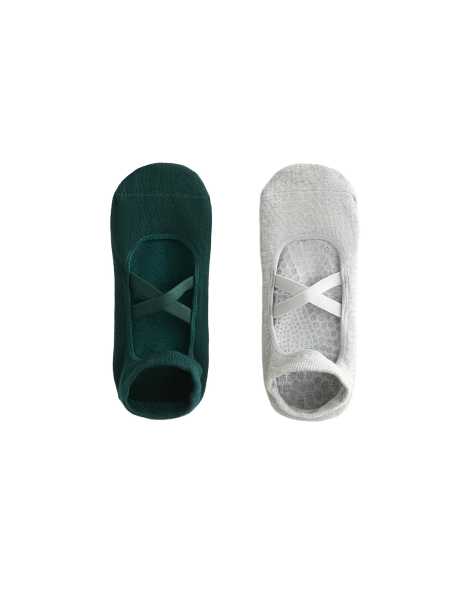 Oysho – Mörkgröna strumpor för yoga och pilates med korsade remmar i bomullsmix, 2-pack - view 1