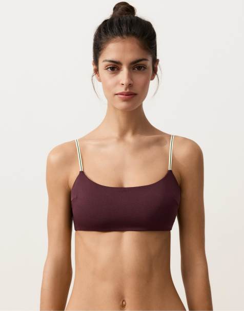 OYSHO – Mörklila bikiniöverdel i bandeau-modell med kontrastfärgade band - view 1