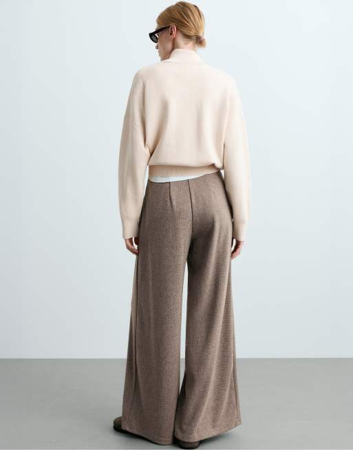 OYSHO Mottled wide-leg trousers in grey, 4 of 5