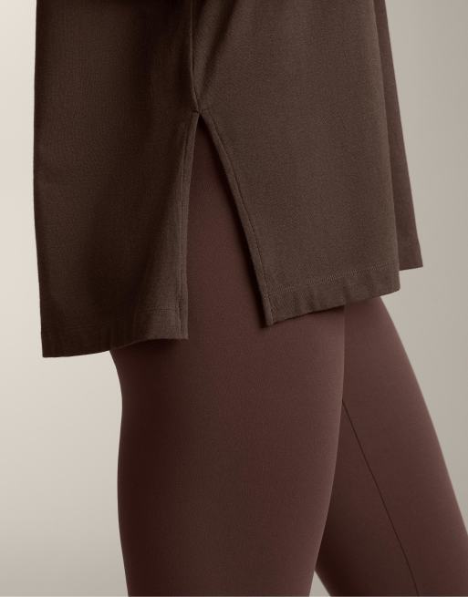 OYSHO - Mørkebrun oversized T-shirt med lange ærmer i bomuldsblanding, 4 af 4