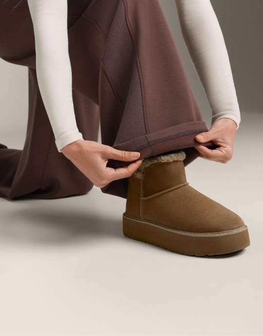 OYSHO - Mørkebrune bukser med brede lige ben i børstet modal, 3 af 4