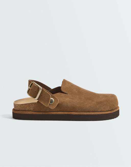 OYSHO Mules aus Spaltleder mit Schnalle in Braun, 6 von 7