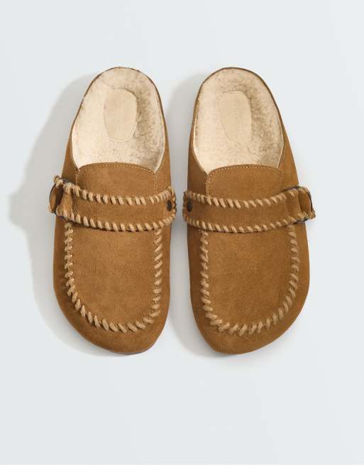 OYSHO Mules aus Spaltleder mit Schnalle in Braun, 3 von 5