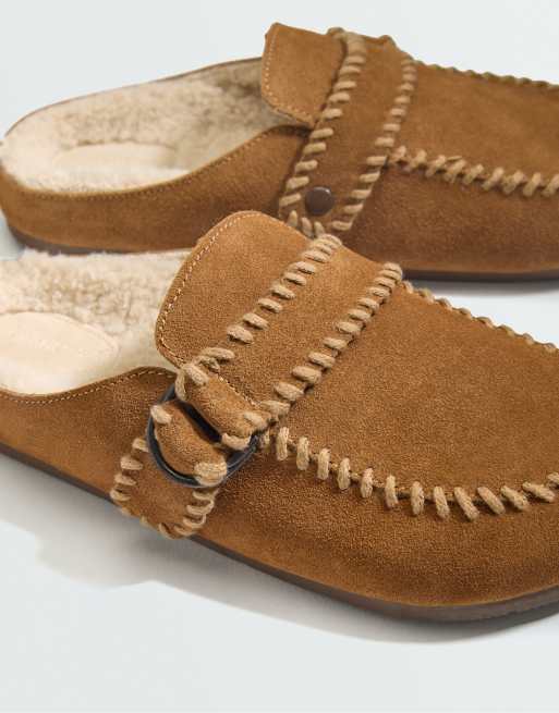 OYSHO Mules aus Spaltleder mit Schnalle in Braun, 4 von 5