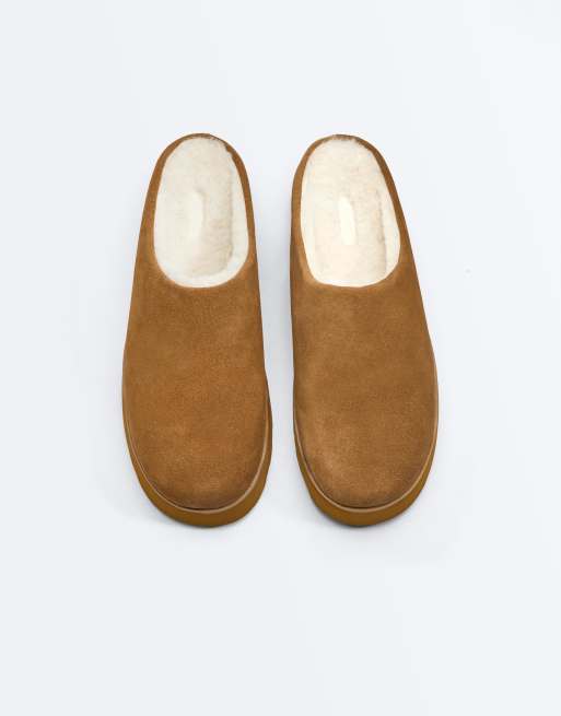OYSHO - Mules en croûte de cuir et fausse fourrure - Marron, 4 de 4