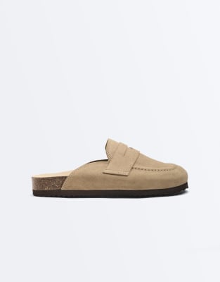 Oysho - Mules fendues en daim - Sable-Brown