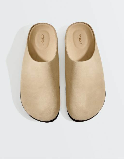 OYSHO mules i sandfarve i ruskind, 4 af 5