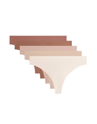 OYSHO - Nahtlose Tangas aus elastischem Polyamid-Mix in Neutral, 5er-Pack