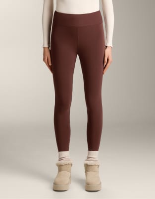 OYSHO - Nahtlose, ultrawarme, knöchellange Leggings in Burgunderrot mit hohem Bund, 70 cm Schrittlänge
