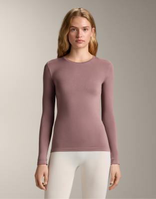 OYSHO - Nahtloses Baselayer-T-Shirt in Rosa-Mauve-Grün