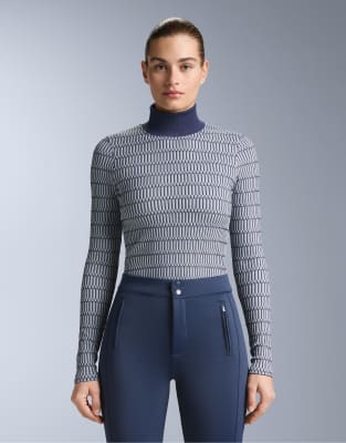 OYSHO - Nahtloses Thermo-Baselayer-T-Shirt in Marineblau mit geometrischem Muster