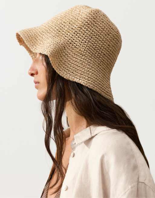 OYSHO - Naturfarvet flettet bøllehat med raffia-effekt, 2 af 3