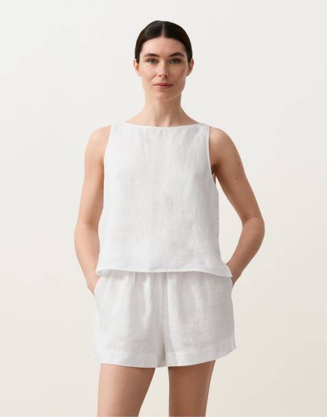 OYSHO – Naturvit, fyrkantig topp i 100% linne - view 1