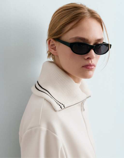 OYSHO – Naturvit, lång jacka i borstad modal med passpoaler, 3 av 6