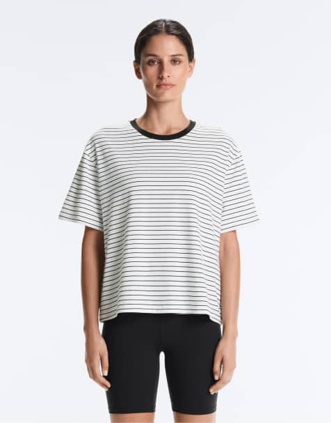 OYSHO – Naturvit, randig t-shirt i bomullsmix med korta ärmar - view 1