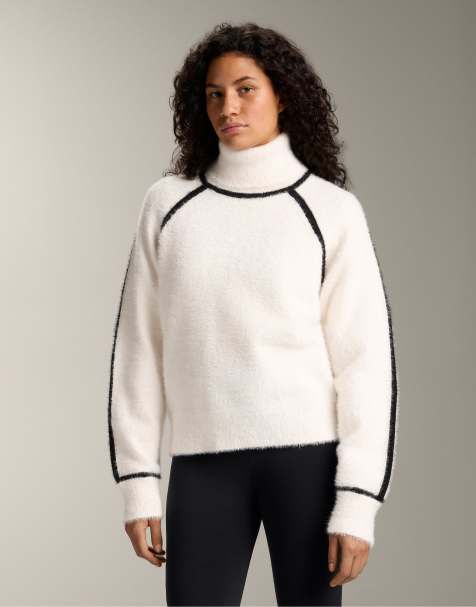 OYSHO – Naturvit, stickad tröja med passpoaler och hög halsringning - view 1