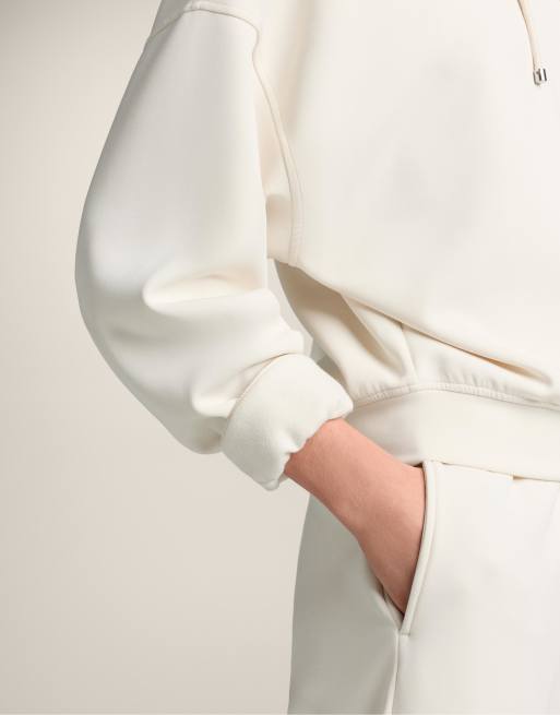 OYSHO – Naturvit sweatshirt i borstad modalmix med huva och boxig passform, 2 av 4