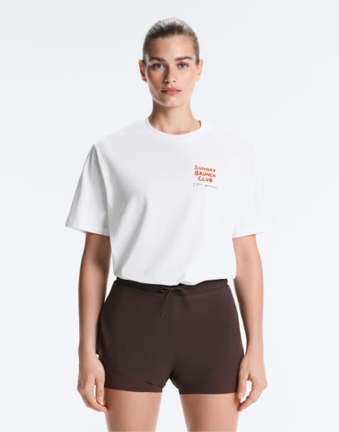OYSHO – Naturvit t-shirt i bomullsmix med "Sunday Brunch Club"-tryck - view 1