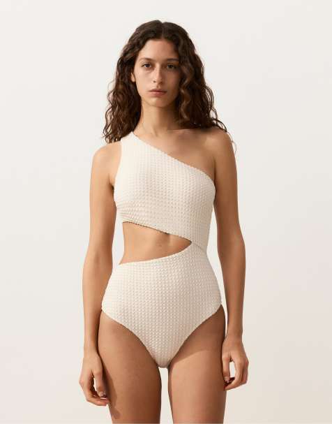 OYSHO – Naturvit, virkad, asymmetrisk trikini med bubblig design - view 1