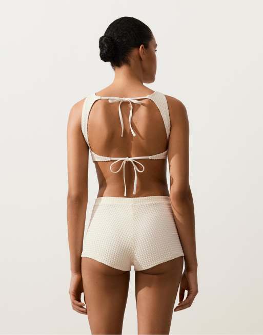 OYSHO – Naturvit, virkad bikini med bubblig textur, 3 av 4
