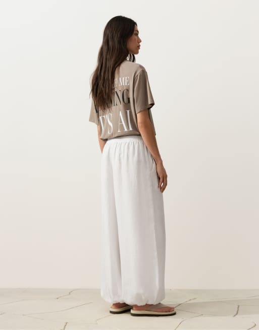 Oysho – Naturvita bloomer-byxor i 100% linne, 4 av 4