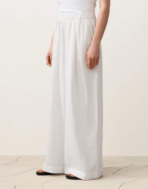 OYSHO – Naturvita byxor i 100% linne med vida ben, 2 av 4