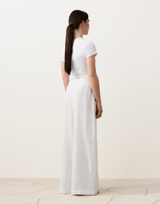 OYSHO – Naturvita byxor i 100% linne med vida ben, 3 av 4