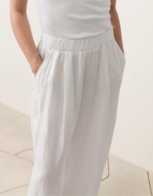 OYSHO – Naturvita byxor i 100% linne med vida ben, 4 av 4