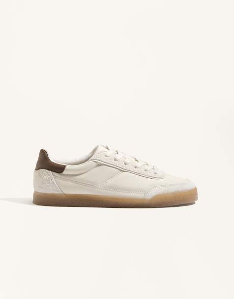 OYSHO – Naturvita sneakers i nylon med läderdetaljer - view 1