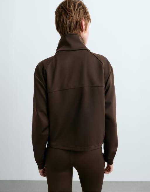 OYSHO Neoprene-effect double-collar jacket in brown, 4 of 4