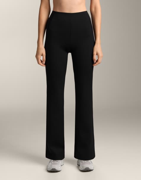OYSHO Neoprene-effect high rise flare trousers in black