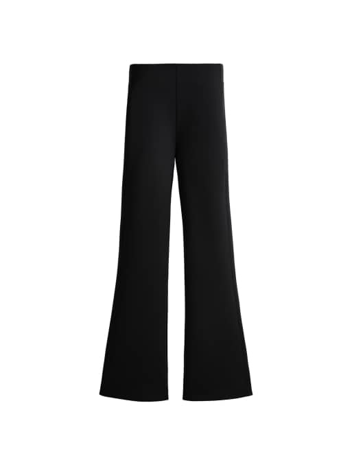 OYSHO Neoprene-effect high rise flare trousers in black, 4 of 4