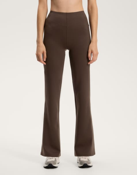 OYSHO Neoprene-effect high rise flare trousers in brown