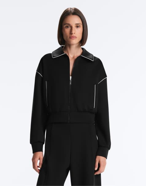 OYSHO Neoprene-effect piping jacket in black - view 1