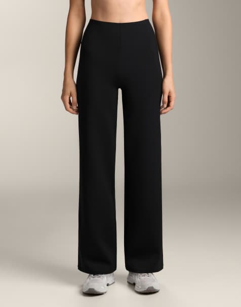 OYSHO Neoprene-effect straight-leg trousers in black