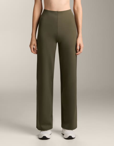 OYSHO Neoprene-effect straight-leg trousers in green