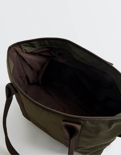OYSHO Nylon tote bag in khaki, 4 of 7
