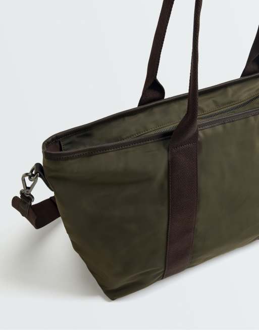 OYSHO Nylon tote bag in khaki, 6 of 7