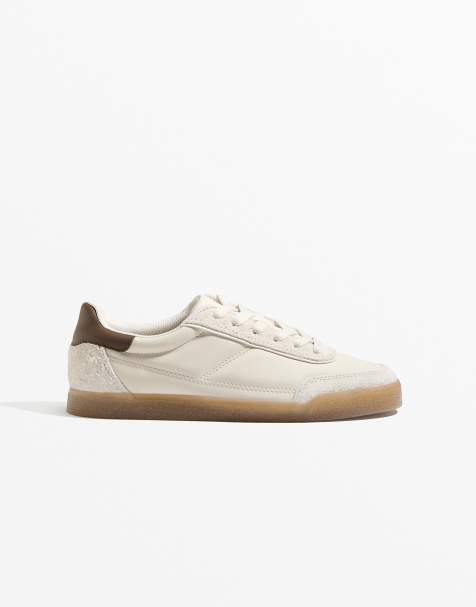 OYSHO Nylon trainers with split-leather pieces in ecru - view 1