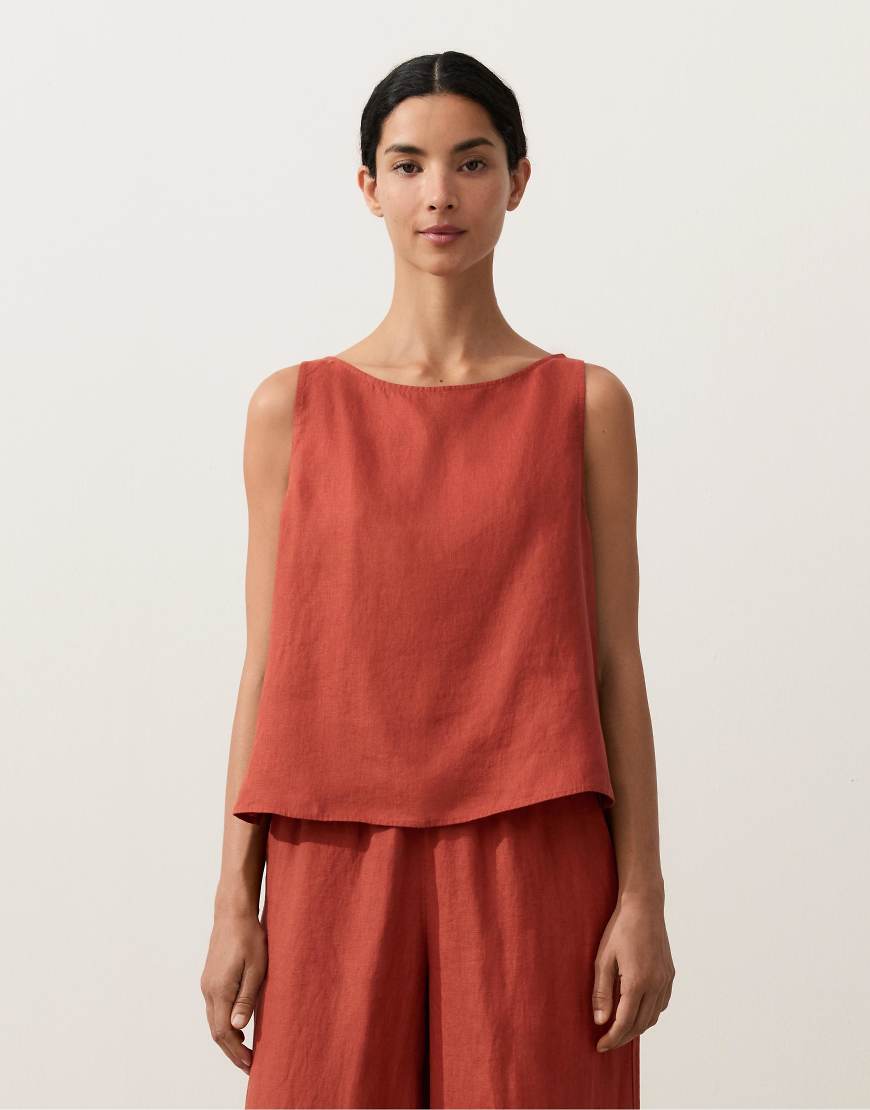 Oberteil aus 100% Leinen in Rot mit kastigem Design Rot XS