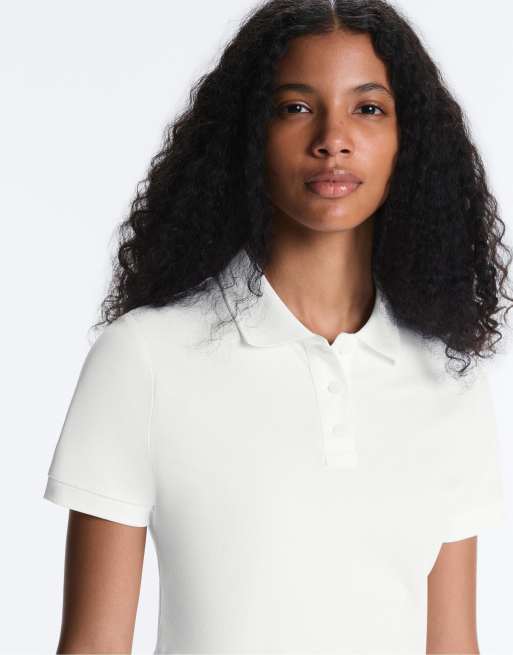 OYSHO - Offwhite kortærmet poloskjorte i piqué, 2 af 4