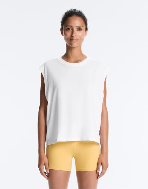 OYSHO - Offwhite ærmeløs og sømløs T-shirt i bomuldsblanding - view 1