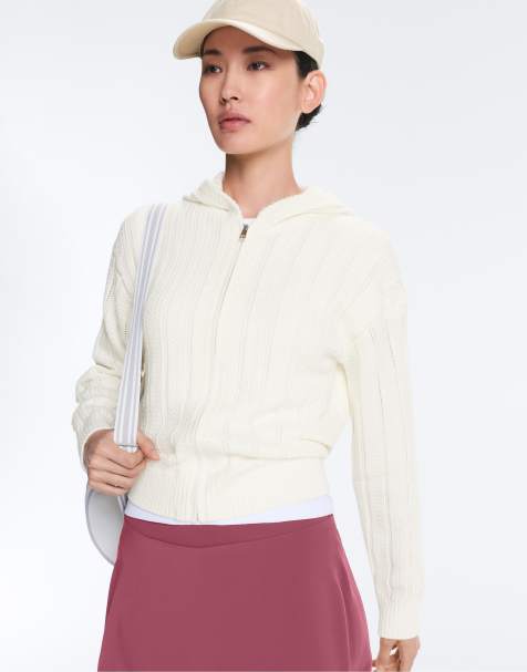 OYSHO Openwork knit hooded jacket in off-white - view 1