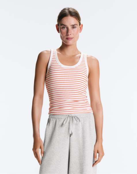 OYSHO – Orange, lång, ribbad topp i modal med rund halsringning - view 1