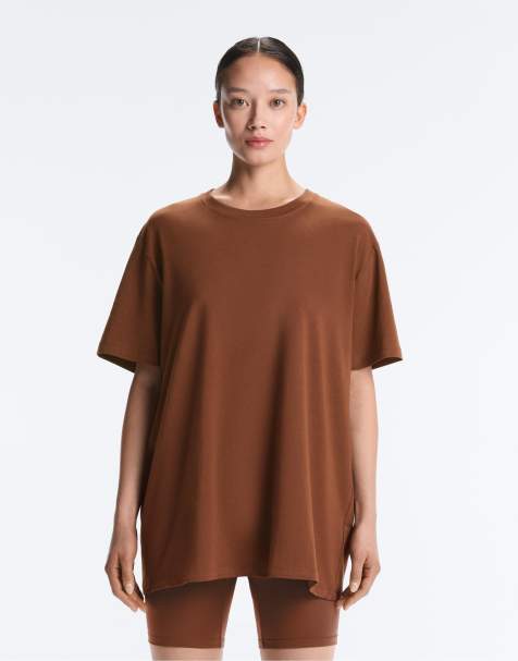 OYSHO Oversize cotton-blend short-sleeved t-shirt in coffee - view 1