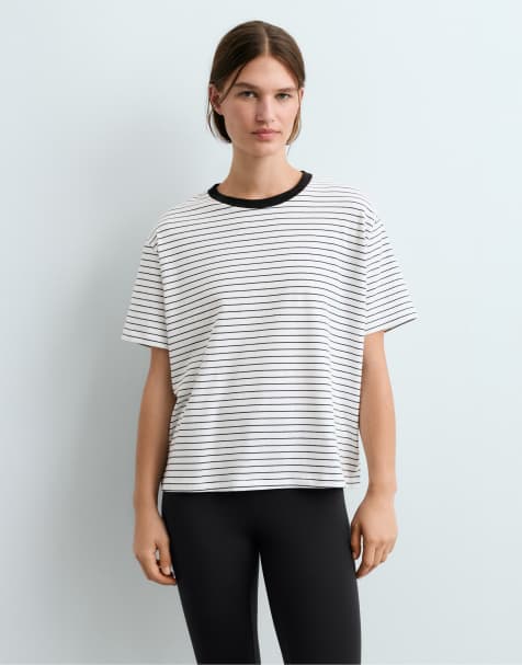 OYSHO - Oversized råhvid T-shirt i bomuldsblanding med korte ærmer - view 1