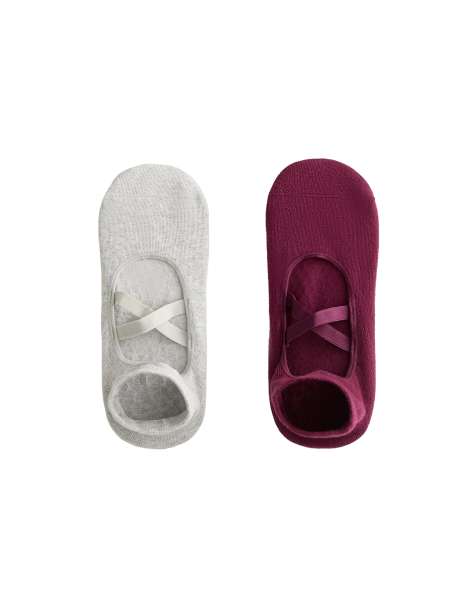 Oysho - Pakke med 2 par bordeaux yoga- og pilatessokker med krydsstropper i bomuldsblanding - view 1