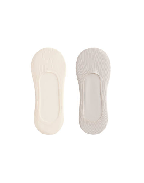 Oysho - Pakke med 2 par lysbeige usynlige sokker med mellemhøj udskæring i ribstrikket mikrofiber - view 1